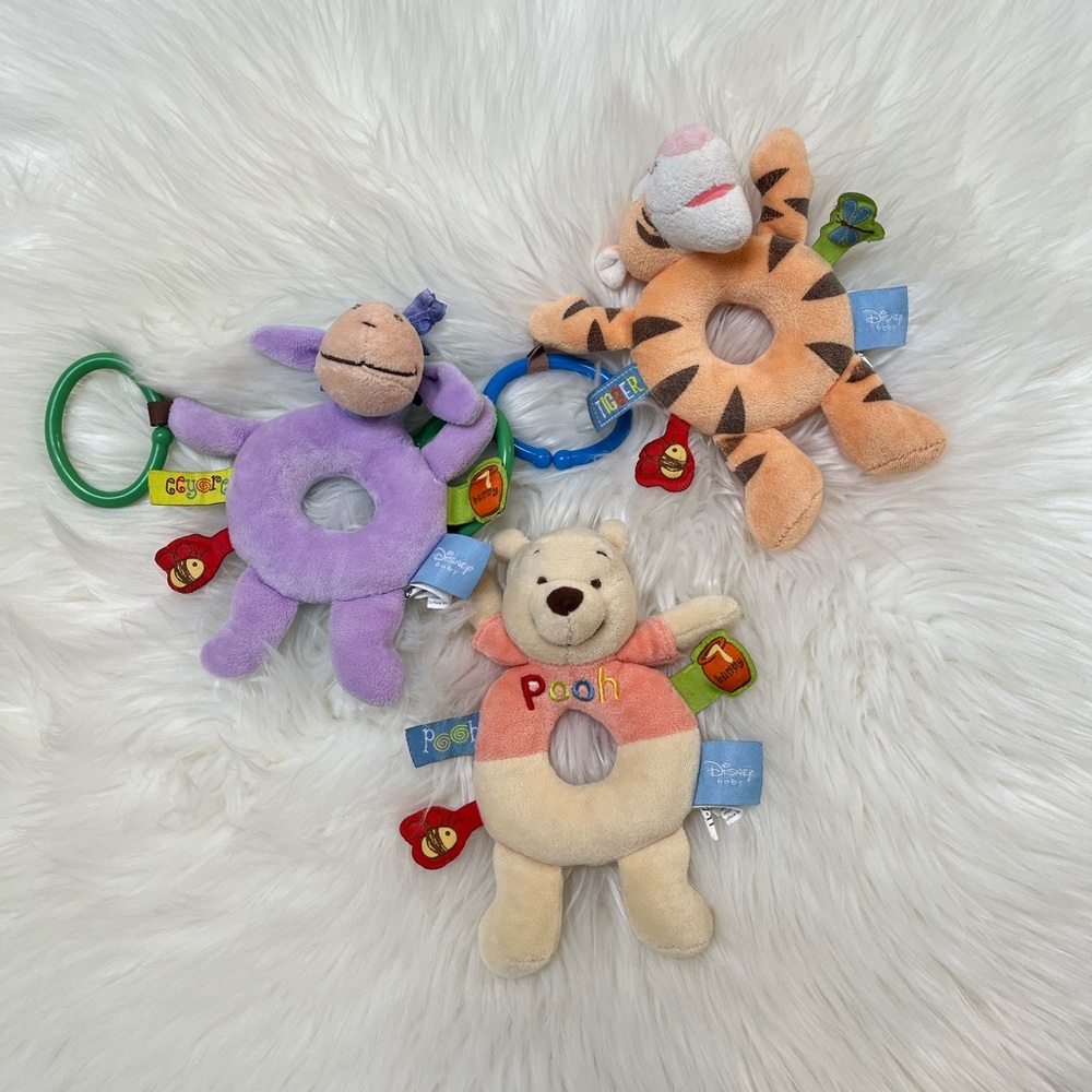 Disney Pooh & Friends Plush Ring Rattle Toy Set of 3